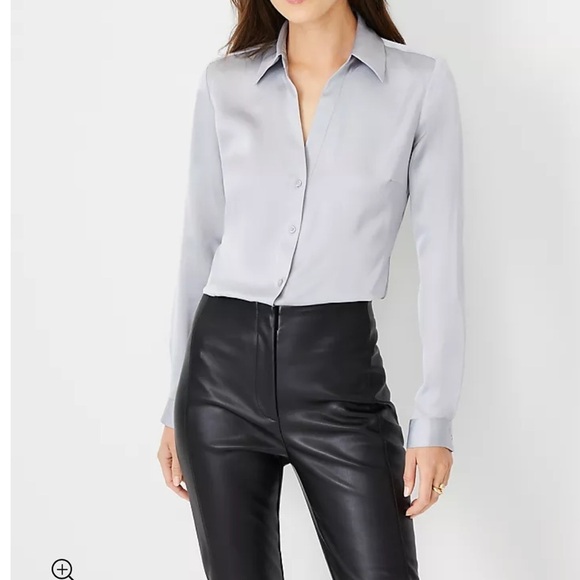 Ann Taylor Plaid Essential Shirt women’s size 4 (S)  metal shiny gray fitted NWT - Picture 2 of 16